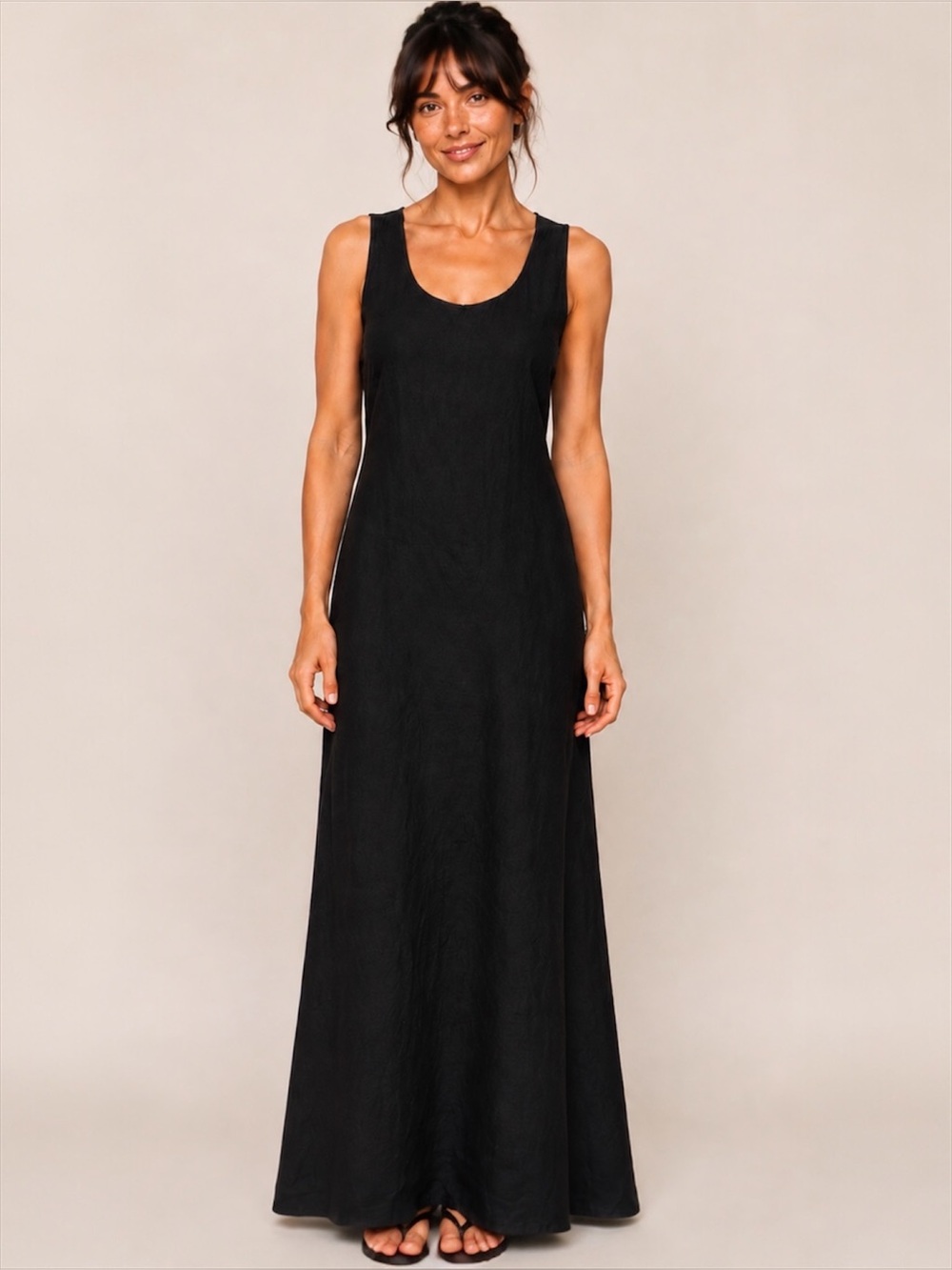 Martina Innocenti 100% Linen Black Maxi Dress – XL (Fits M–L) Made in Italy